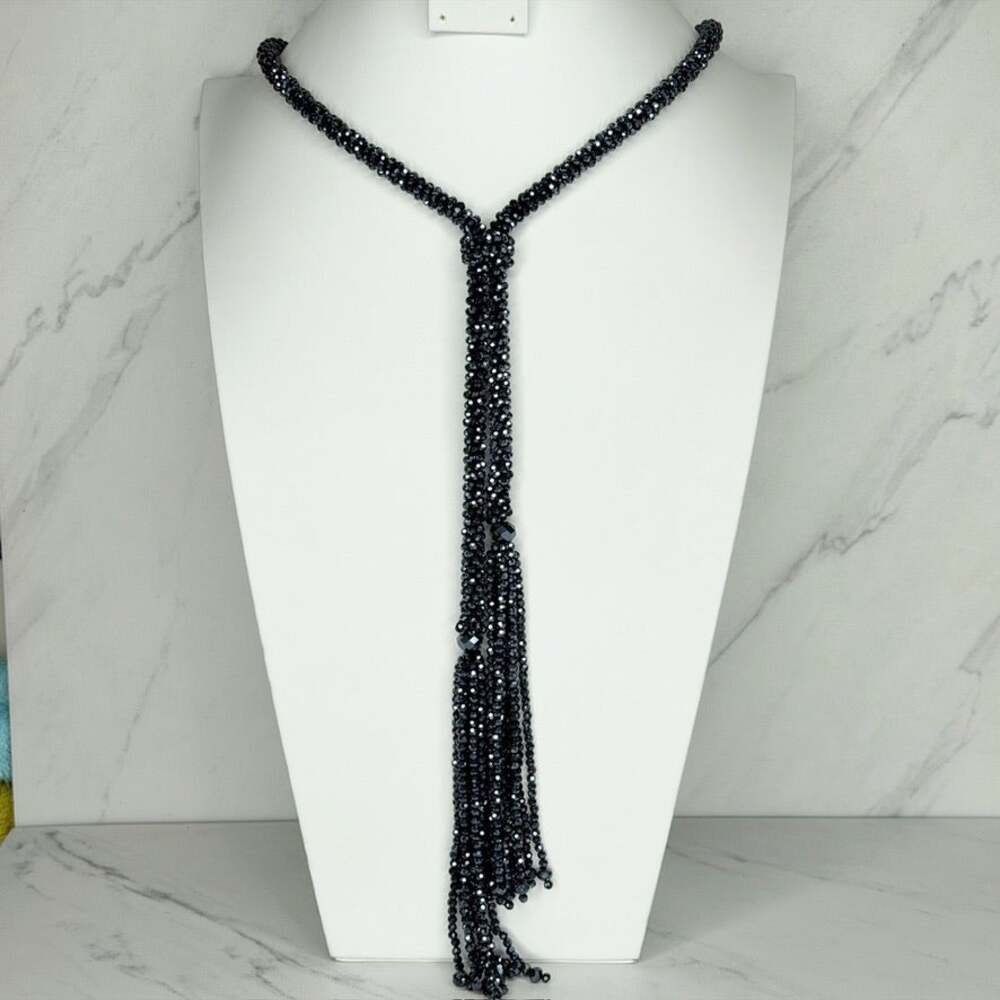 White House Black Market Blue Beaded Tassel Y Necklace ✨